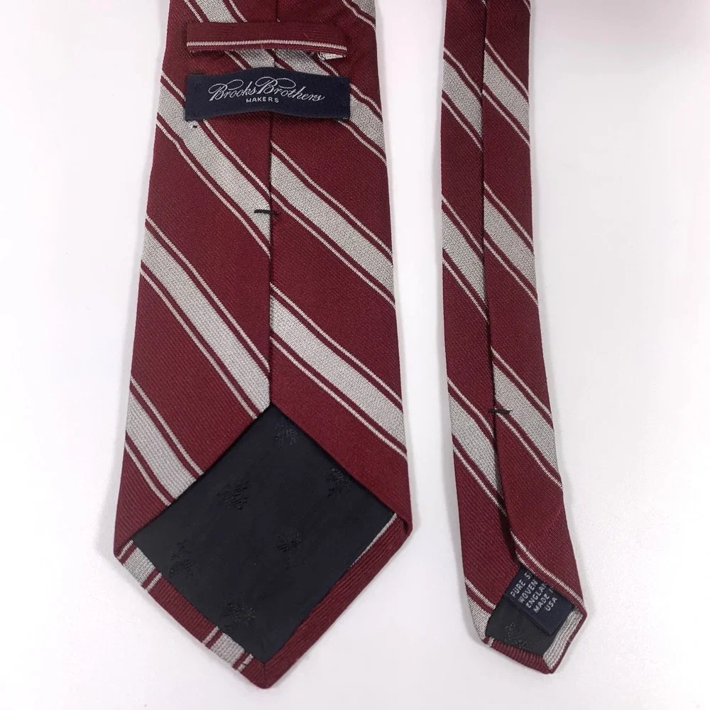 Vintage Brooks Brothers Makers Mens Tie Burgundy and Silver‎ Striped 100% Repp